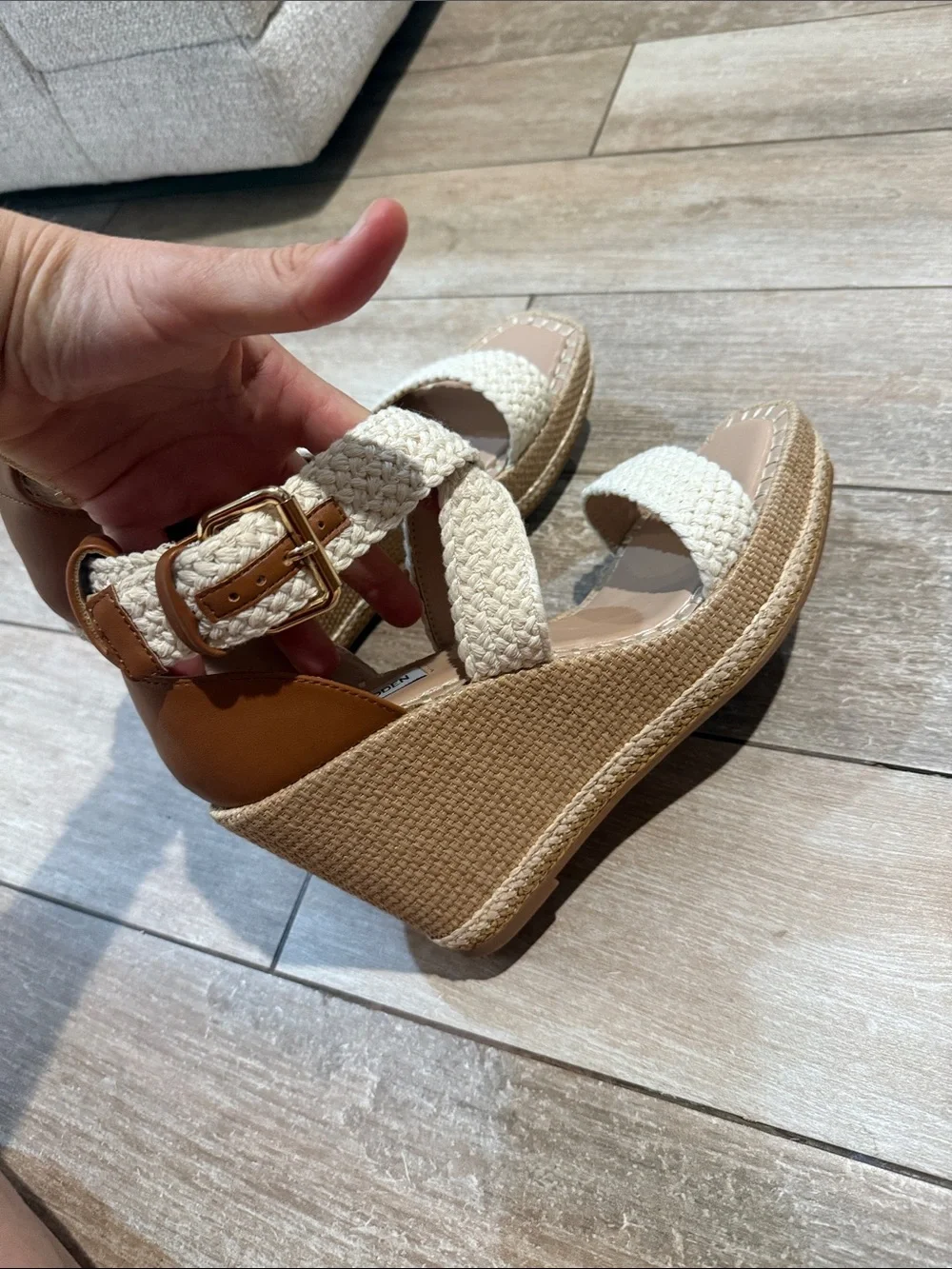 Steve Madden Cream Braided Espadrille Wedge Sandals